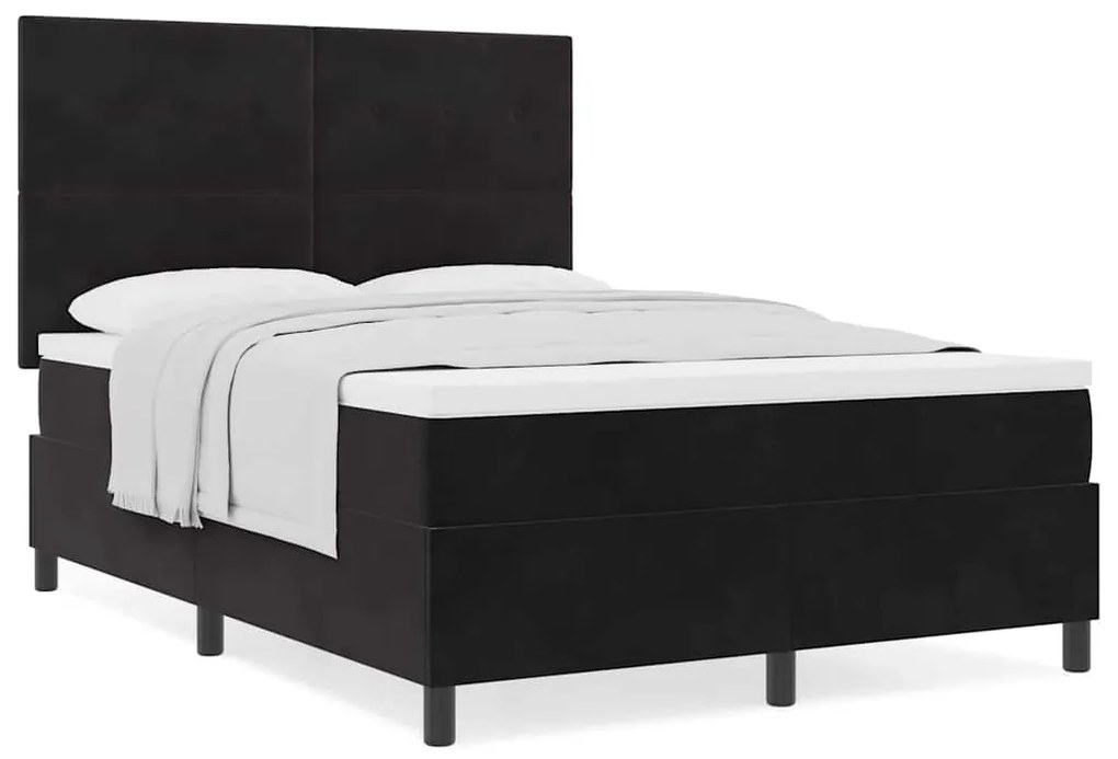 Cama Box Spring vidaXL com Colchão - Preto, 140x190 cm, Veludo