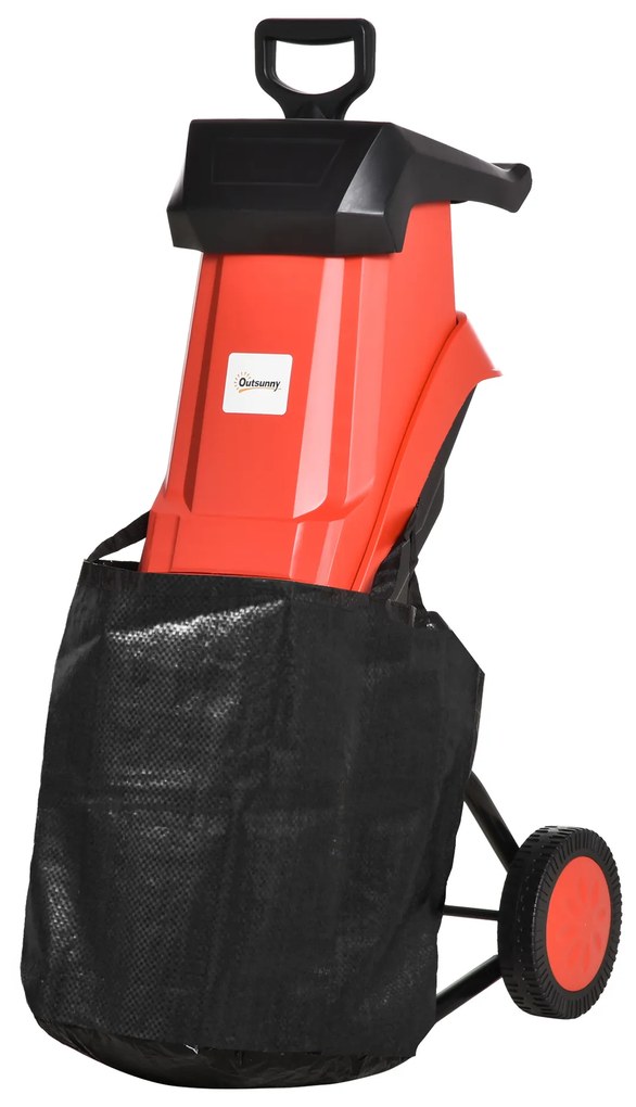 Triturador Elétrico de Folhas 2500W para Jardim com 2 Lâminas Bolsa de Coleta de 50L e Rodas para Ramos Ervas 40x34x89cm Preto e Vermelho