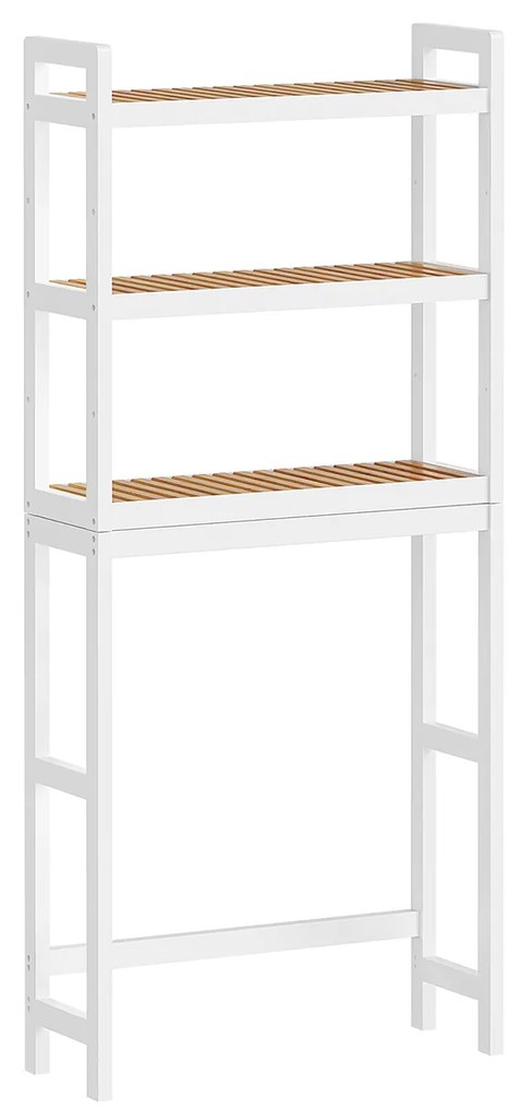 Armario de casa de banho em bambu de 3 níveis 63 x 26 x 163 cm em branco-natural