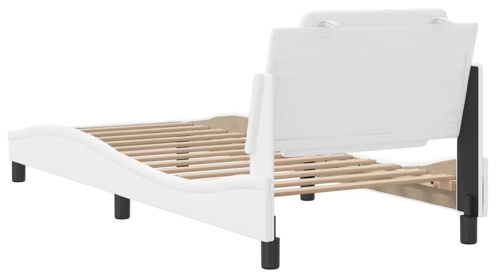 Estrutura de cama c/ cabeceira couro artificial 90x190cm branco