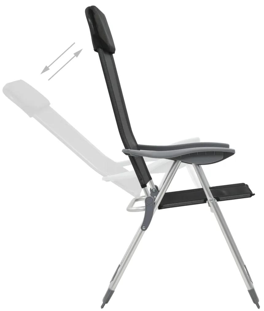 Cadeiras de campismo dobráveis 2 pcs alumínio preto