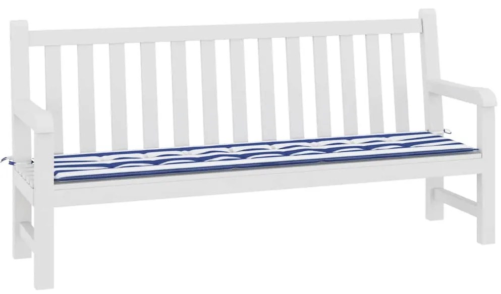 Almofadão p/ banco jardim 200x50x4 cm tecido riscas azul/branco