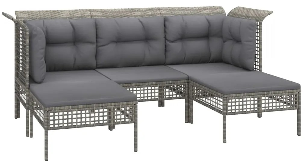 9 pcs conjunto lounge de jardim c/ almofadões vime PE cinzento