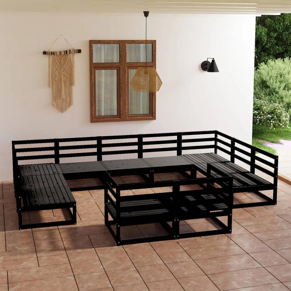 11 pcs conjunto lounge de jardim pinho maciço