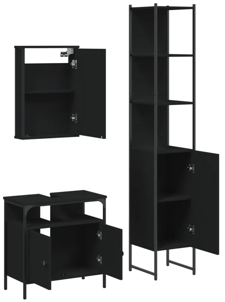 3 pcs conjunto móveis casa de banho derivados de madeira preto