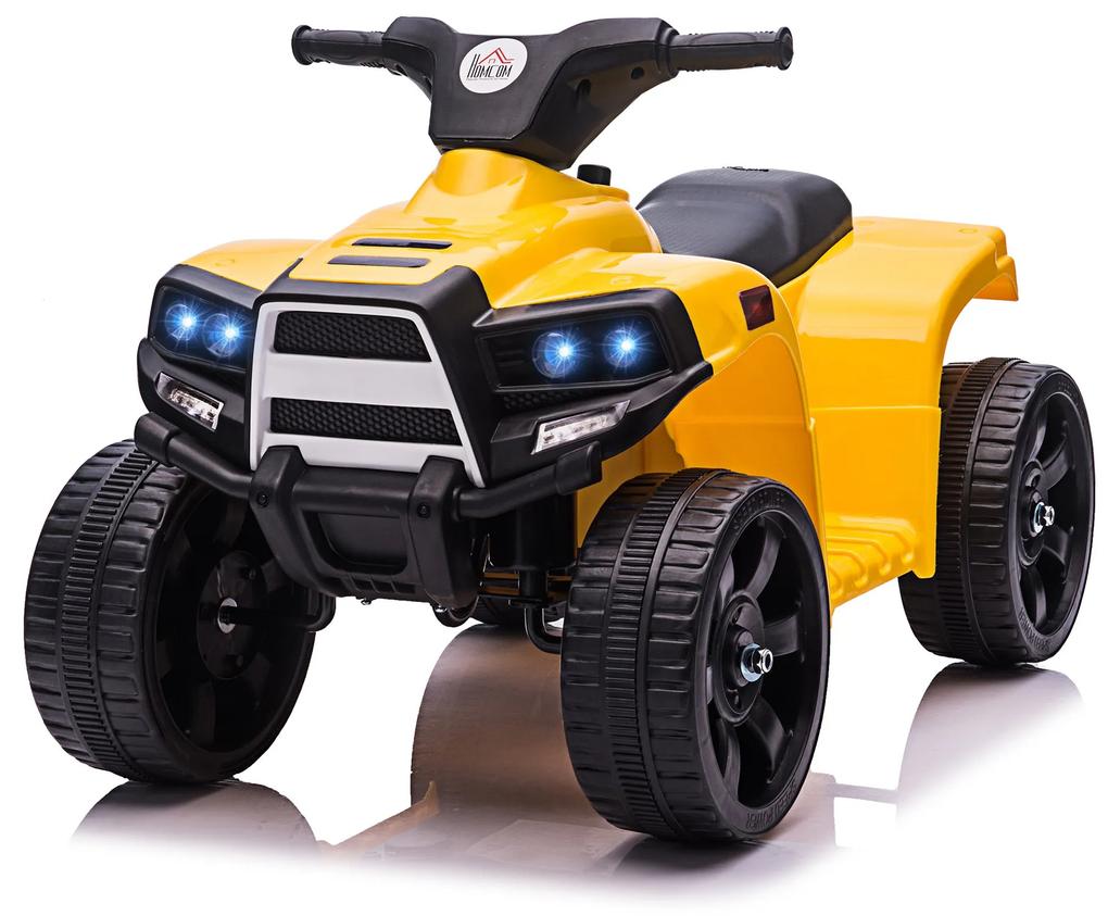 Moto 4 Elétrica para Crianças acima de 18 Meses Bateria 6V Faróis Buzina Velocidade -3km/h Avanço e Recuo 65x40x43cm Amarelo