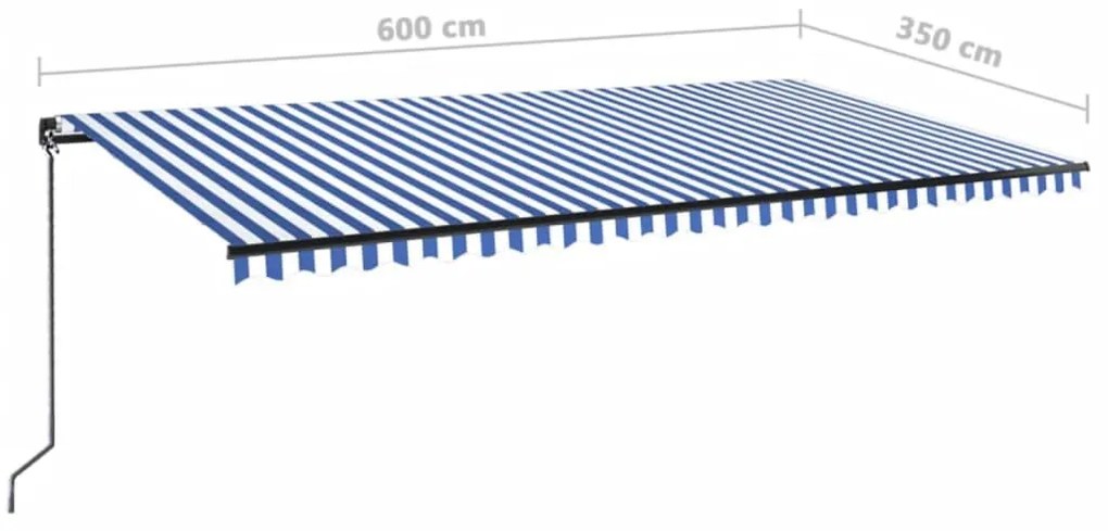 Toldo retrátil manual com LED 600x350 cm azul e branco