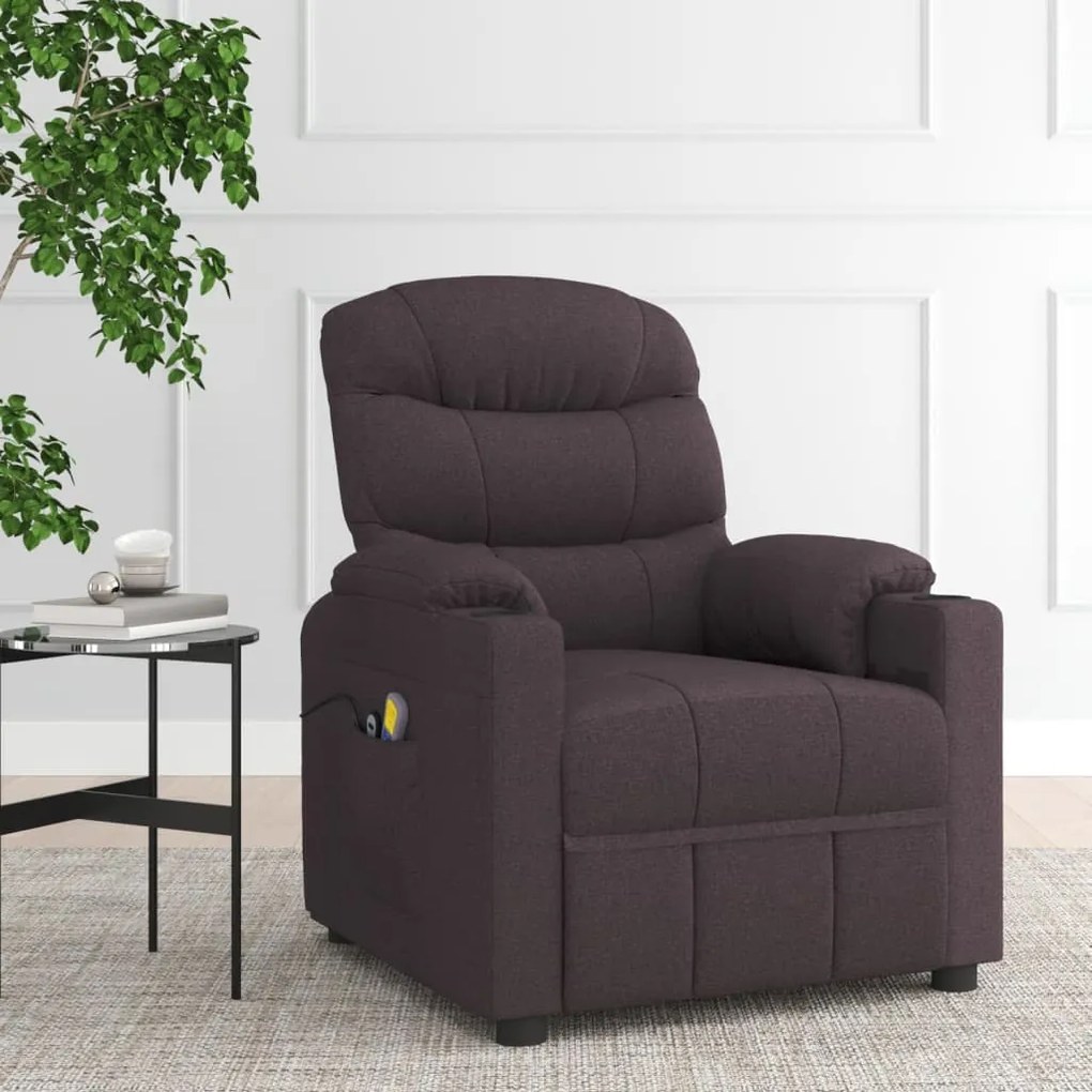 vidaXL Poltrona elevatória de massagens tecido castanho-escuro