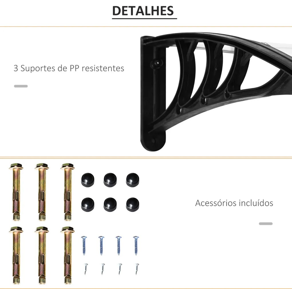 Marquise para Portas e Janelas 195x80cm Marquise com Proteção para Sol e Chuva com Painéis de Policarbonato Transparente