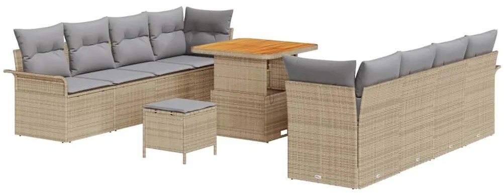Conjunto de Sofá de Jardim de 11 Peças com Almofadas Bege Rattan Acáci