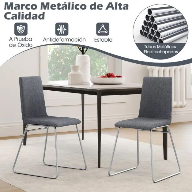 Conjunto 2 Cadeiras de Jantar Modernas Estofadas com Encosto Dobrável e Estrutura Metálica 52 x 47 x 88 cm Cinza
