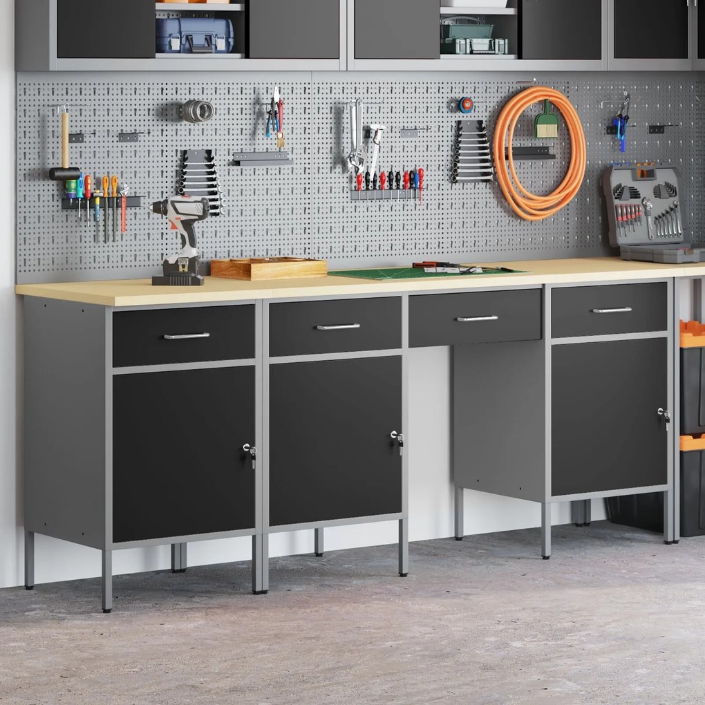 Conjunto de Gabinete e Mesa de Trabalho de 4 Peças vidaXL Preto em Mad