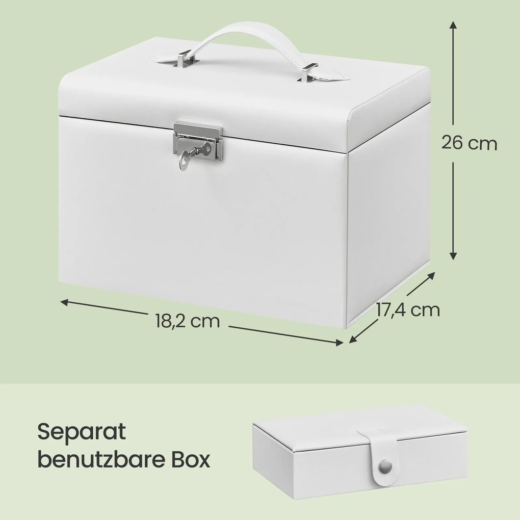 Caixa para joias com 2 gavetas 18,2 x 26 x 17,4 cm, porta-joias portátil, com fechadura Branco