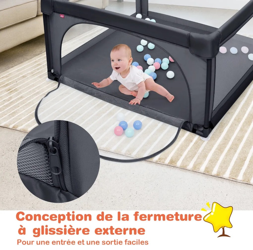 Centro de atividades para cercadinho de bebê com 50 bolas e porta de zíper de malha respirável - azul