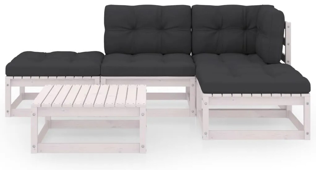 5 pcs conjunto lounge de jardim c/ almofadões pinho maciço