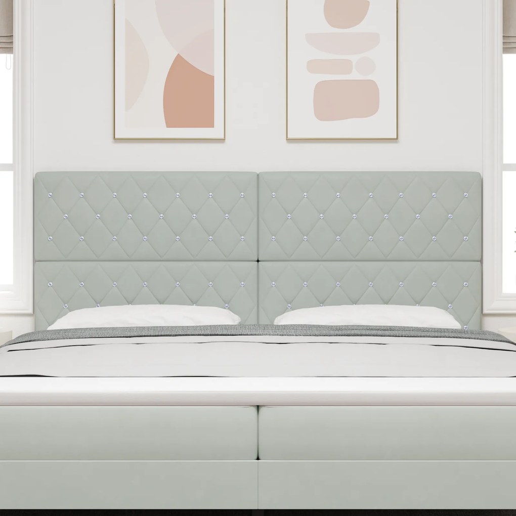 Cabeceira Botão de Cristal Tufted Cinza Claro de 200 cm em Veludo