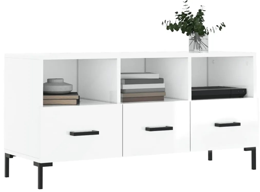 Móvel para TV 102x36x50 cm derivados madeira branco brilhante