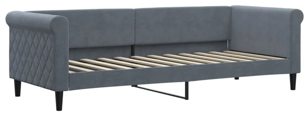 Sofá-cama c/ gavetão e colchões 80x200cm veludo cinzento-escuro
