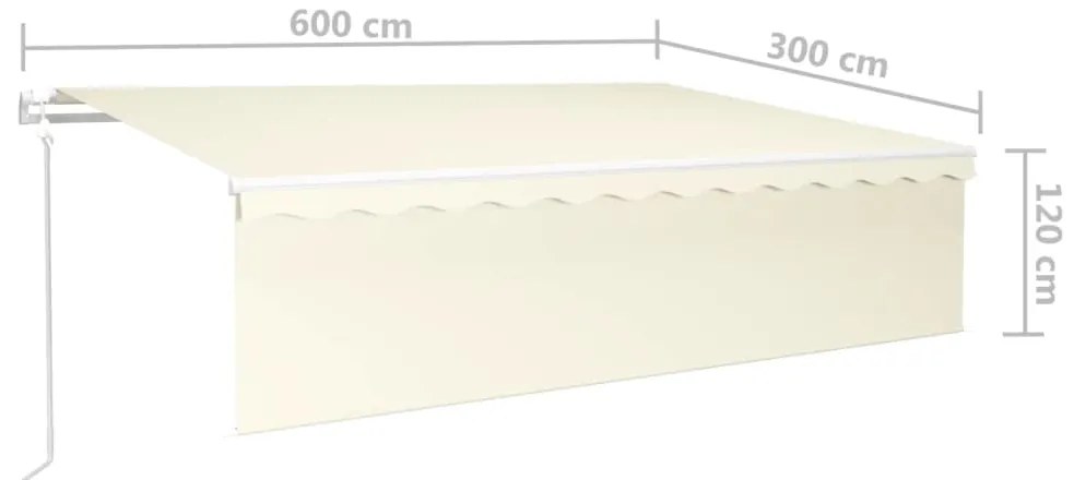 Toldo automático c/ estore/LED/sensor de vento 6x3 m cor creme
