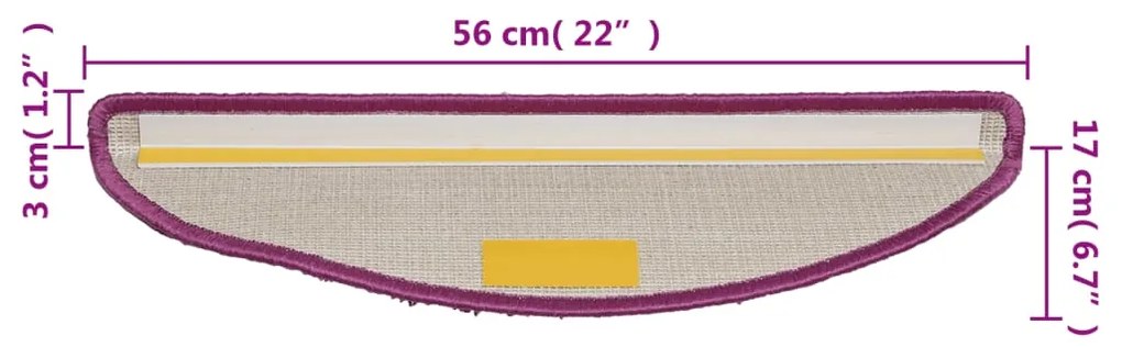 Tapetes de escada 15 pcs 56x17x3 cm violeta