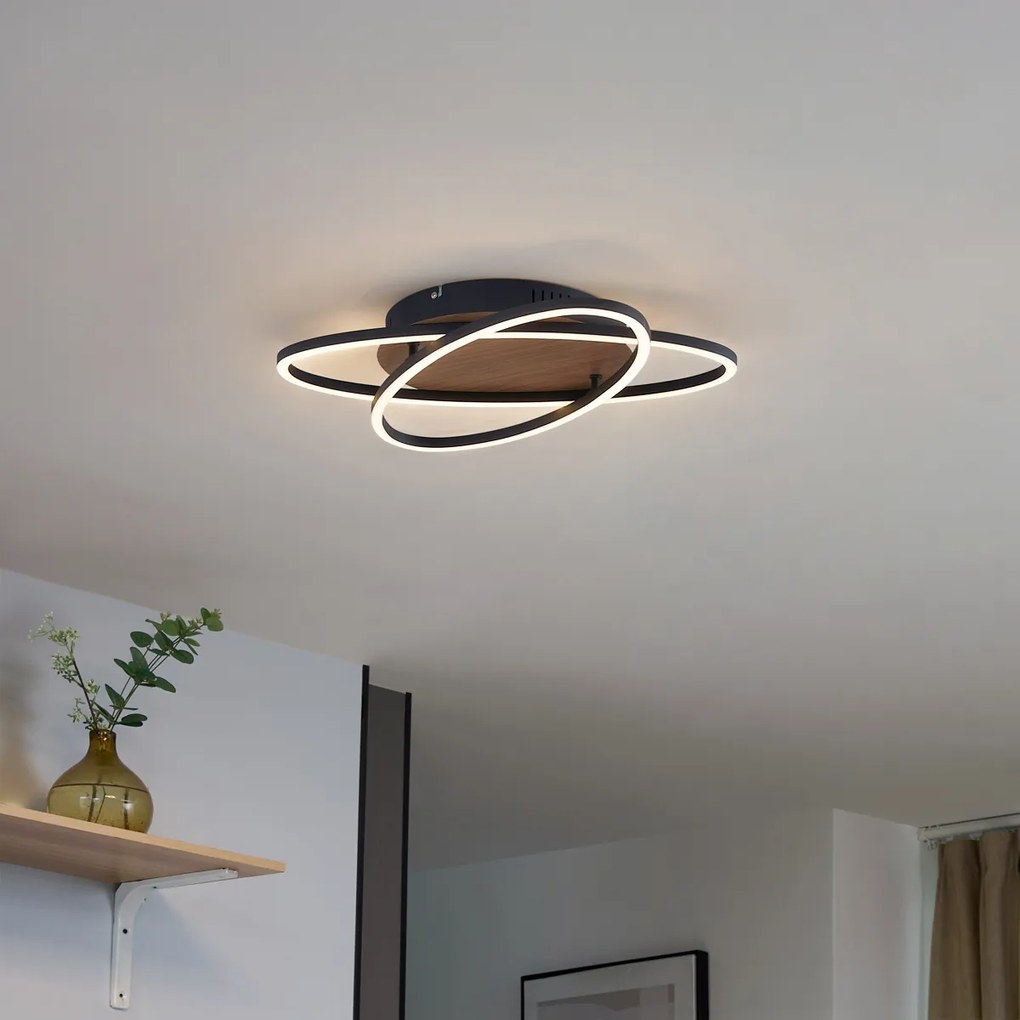 Plafon Preto com Madeira de Nogueira Incl. LED Regulável em 3 Níveis 2-Luzes - Kane