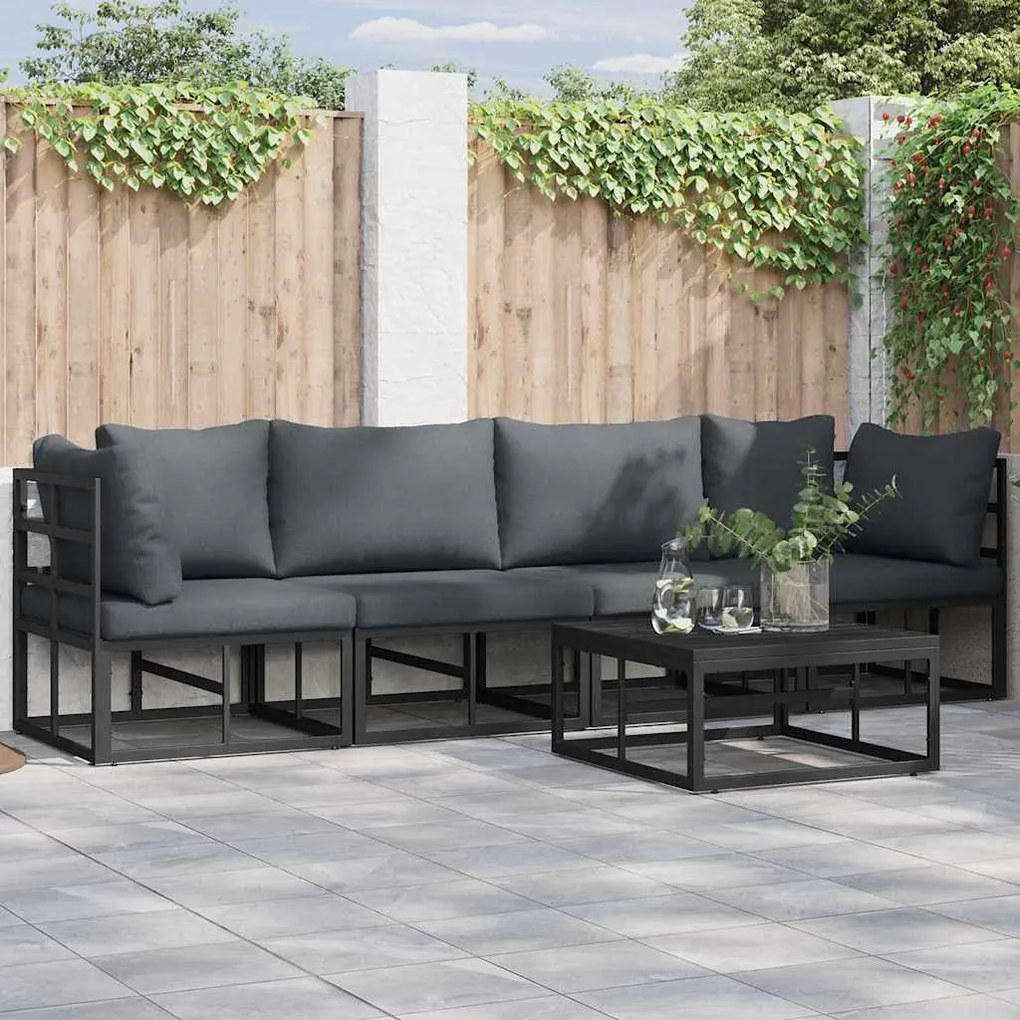 vidaXL Conjunto de Sofá de Jardim 4 pcs Preto Metal