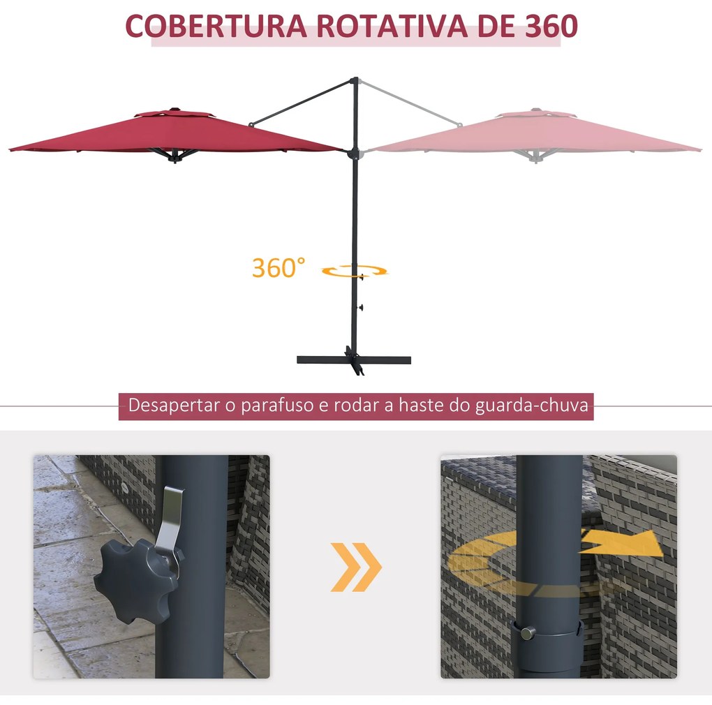 Chapéu de Sol Excêntrico Ø294x242 cm Chapéu de Sol de Jardim com Altur