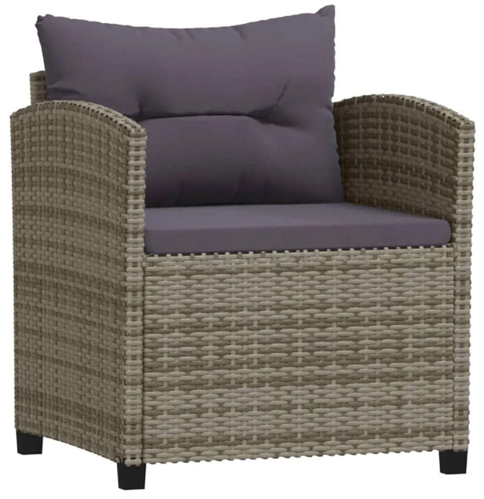 7 pcs conjunto lounge de jardim c/ almofadões vime PE cinzento