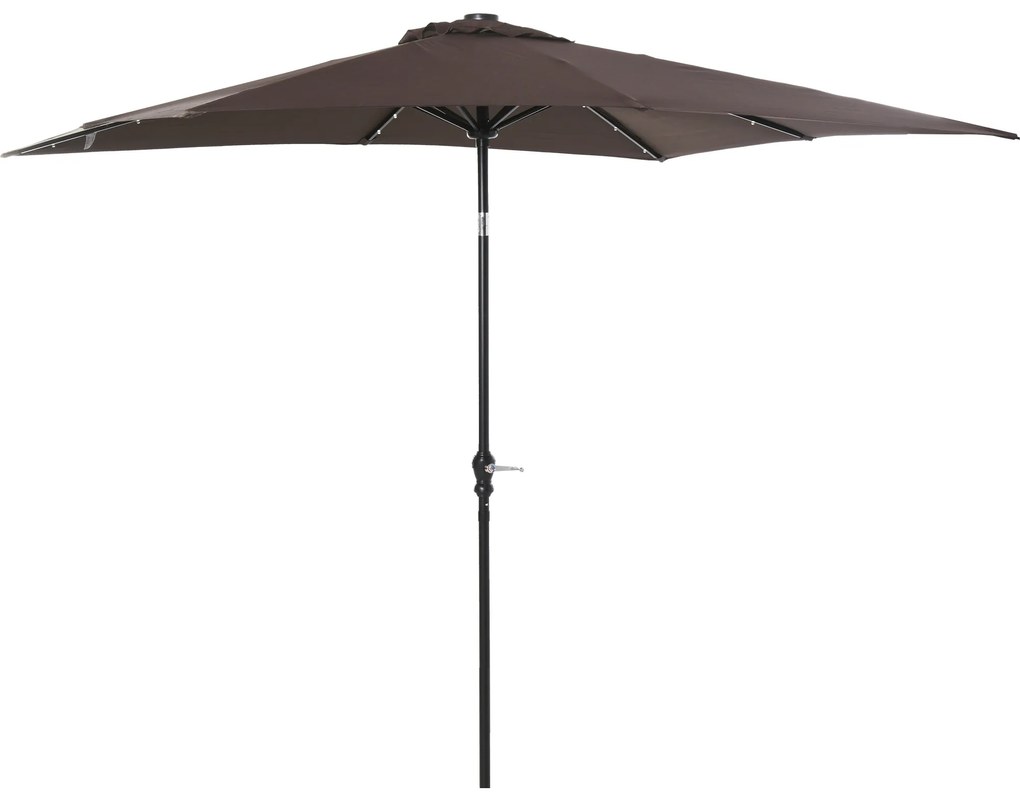 Outsunny Chapéu de Sol com Luzes LED 268x205x248 cm Chapéu de Sol de Jardim Inclinável até 45° e Abertura a Manivela Marrom