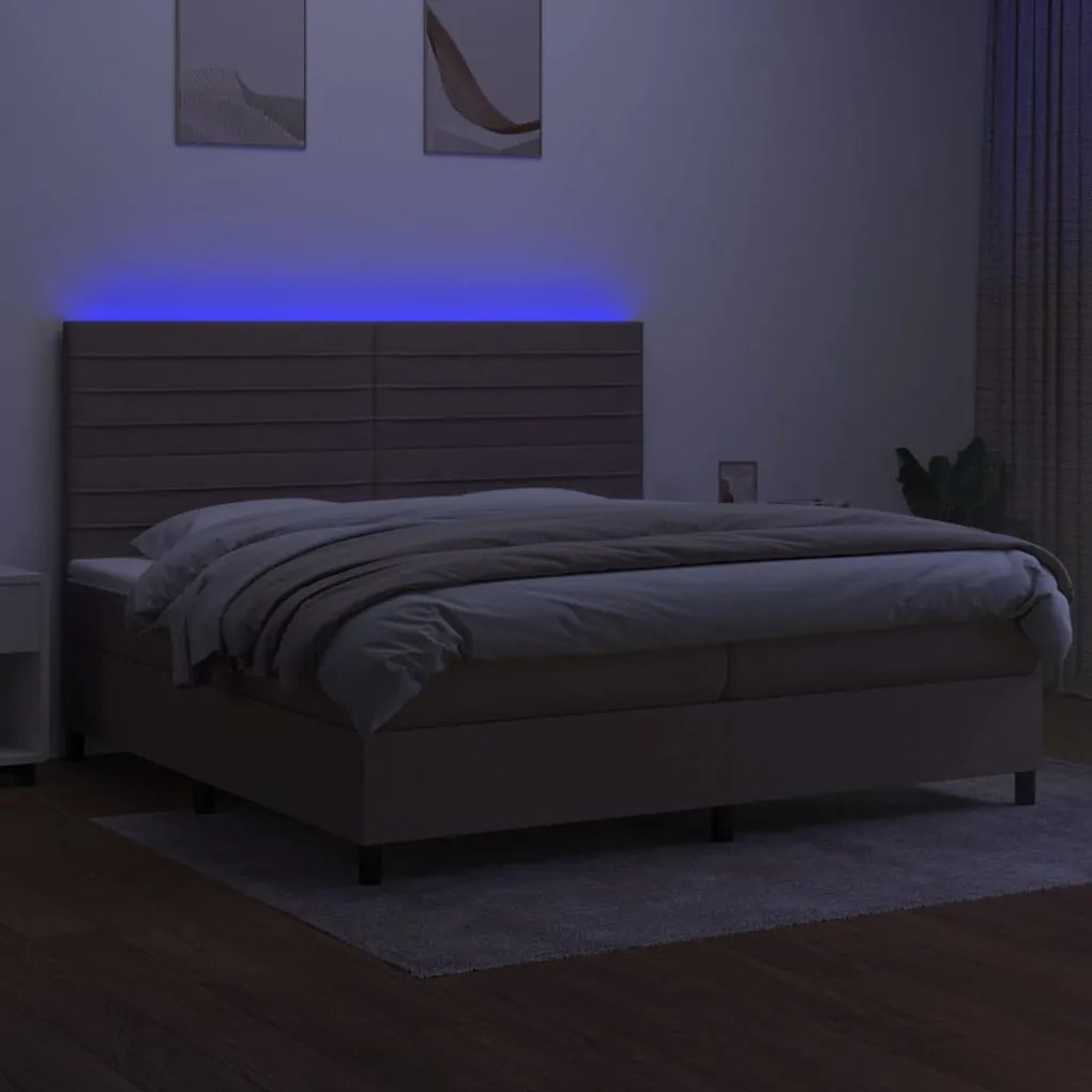 Cama box spring colchão/LED 200x200cm tecido cinza-acastanhado