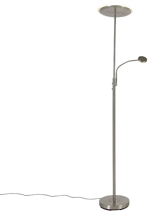 Candeeiro de pé moderno em aço com LED regulável e braço de leitura - Strela Moderno