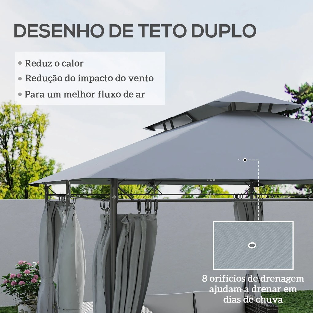 Pérgola de Jardim 397x297x265 cm Pérgola de Exterior com Teto Duplo Paredes Laterais Resistente a Água Cinza Escuro