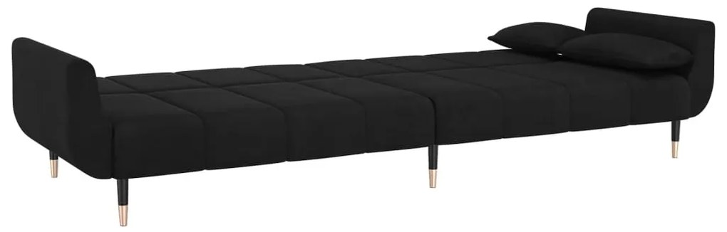 Sofá-cama 2 lugares com duas almofadas veludo preto