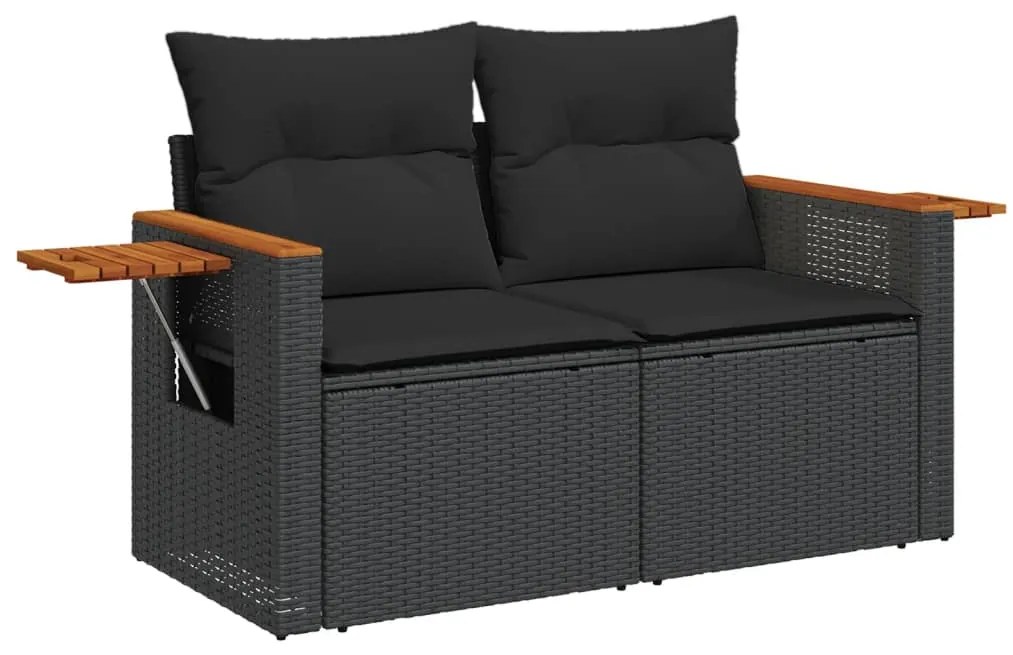 9 pcs conjunto de sofás p/ jardim c/ almofadões vime PE preto