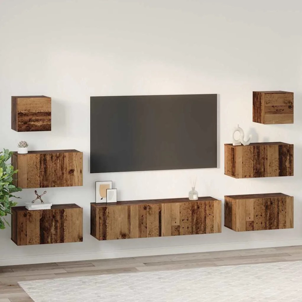 Conjunto de móvel de TV 8 pcs Madeira antiga 60 x 30 x 30 cm