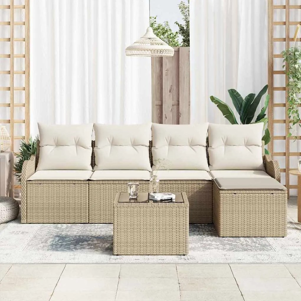 Conjunto de Sofá de Jardim vidaXL com Almofadas em Vime Poliéster Marr
