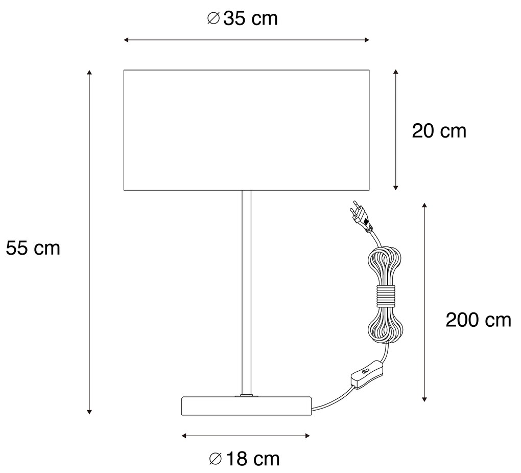 Candeeiro de Mesa Latão com Abajur em Veludo Castanho 35cm - Kaso Clássico / Antigo,Moderno