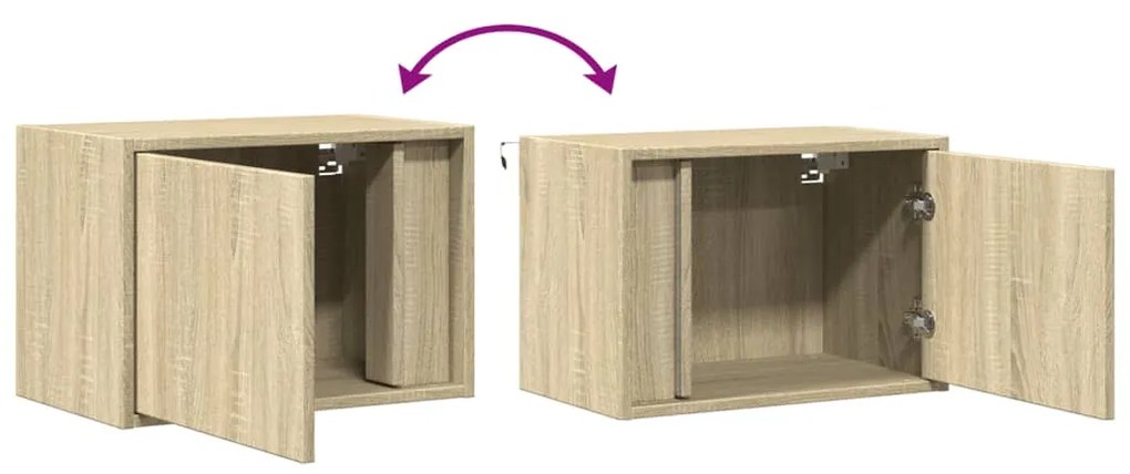 Mesas de cabeceira de parede com luzes LED 2pcs carvalho sonoma