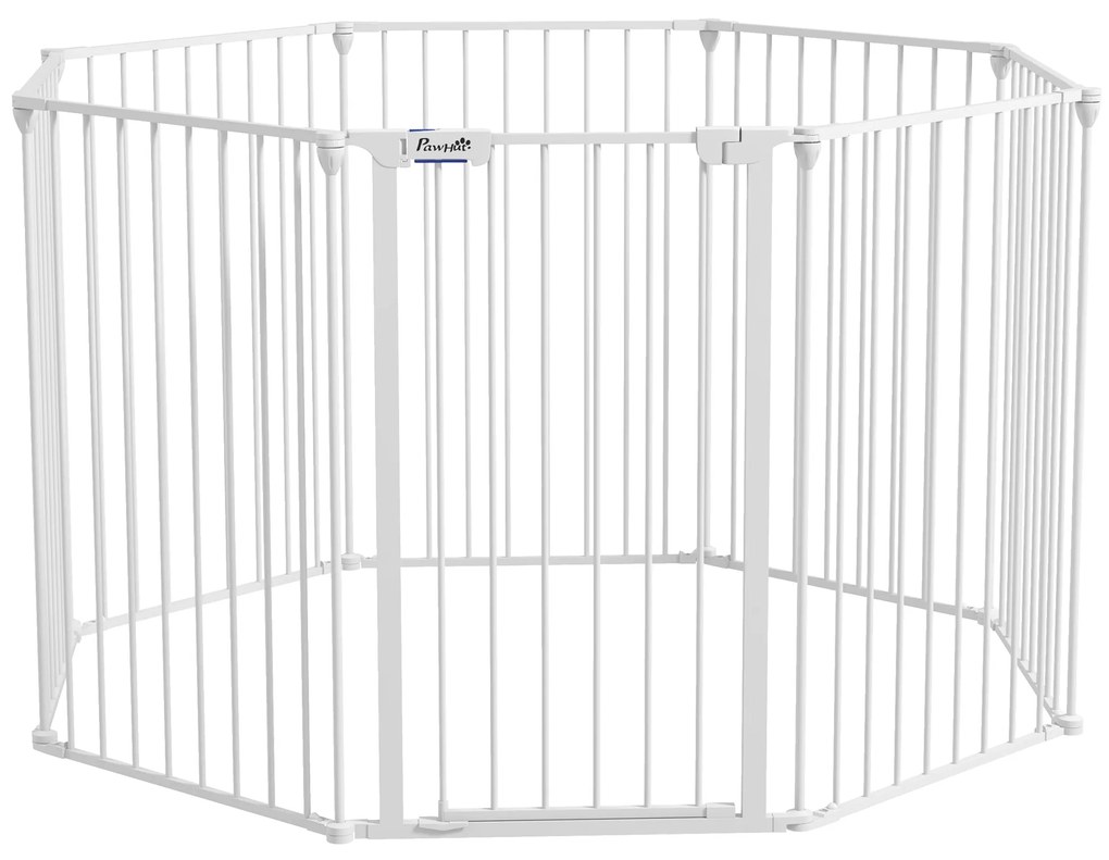 PawHut Parque Cães 8 Painéis Aço Dobrável Duplo Travamento Segurança 64x90 cm Branco | Aosom Portugal