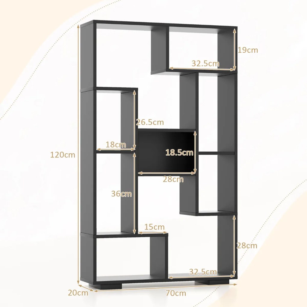 Estante geométrica aberta com kits antiderrapantes para sala de estar 70 x 20 x 120 cm preto