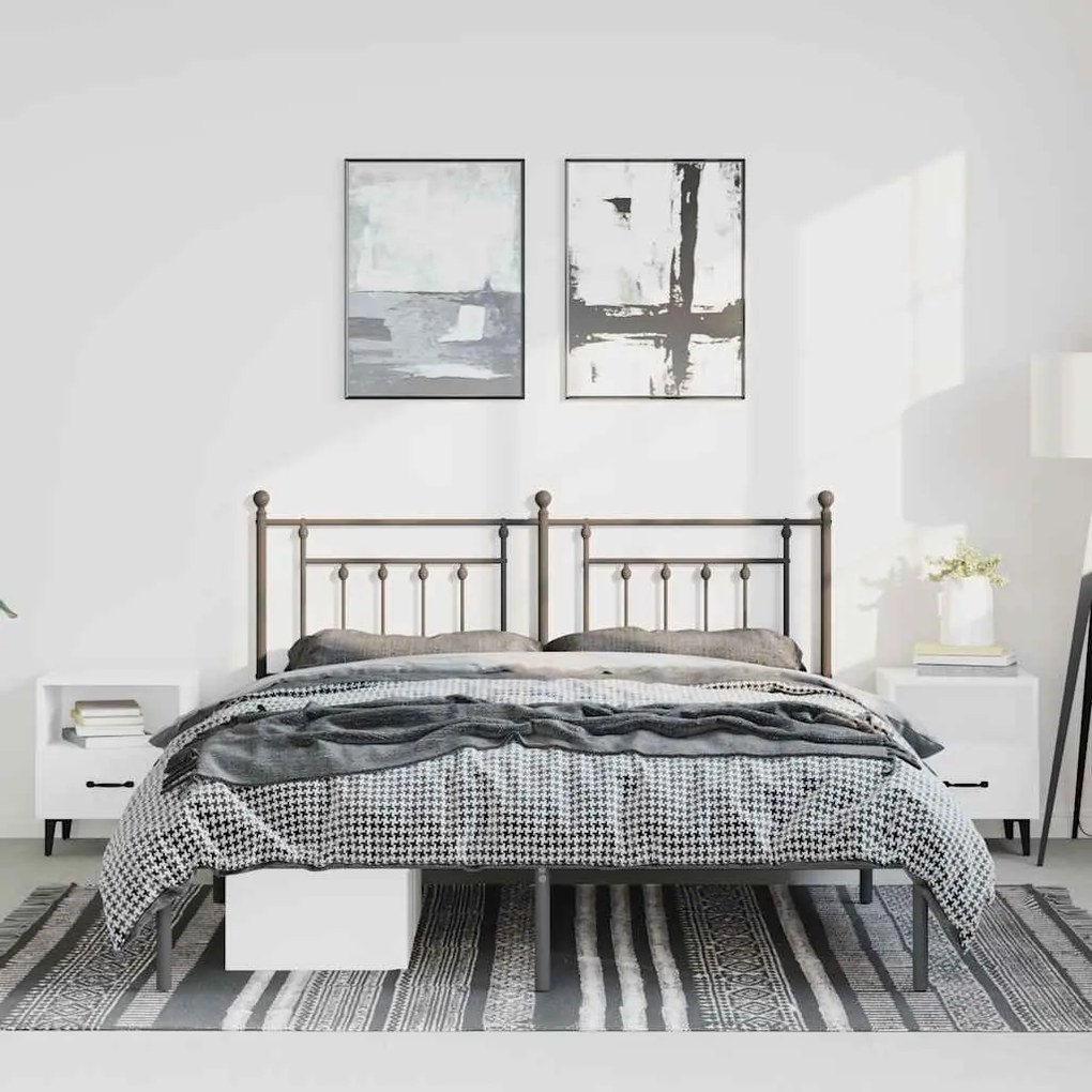 Estrutura de cama com cabeceira 135x190 cm metal preto
