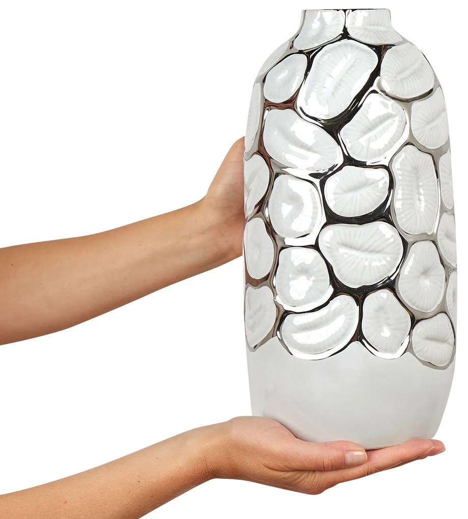 Vaso de cerâmica grés branca 34 cm CENABUM Beliani