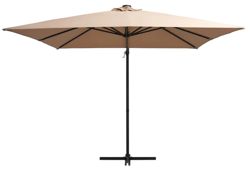 Guarda-sol cantilever luzes LED/poste aço cinzento-acastanhado