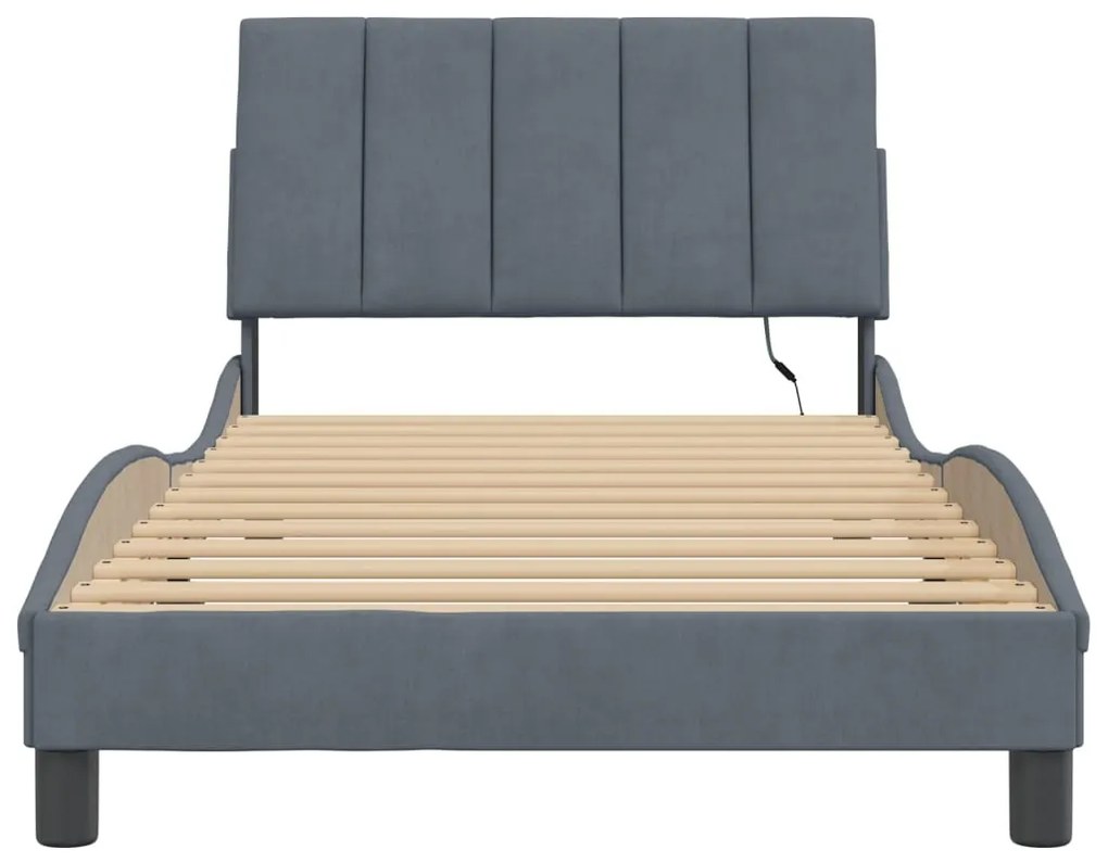 Estrutura de cama c/ luzes LED 100x200cm veludo cinzento-escuro