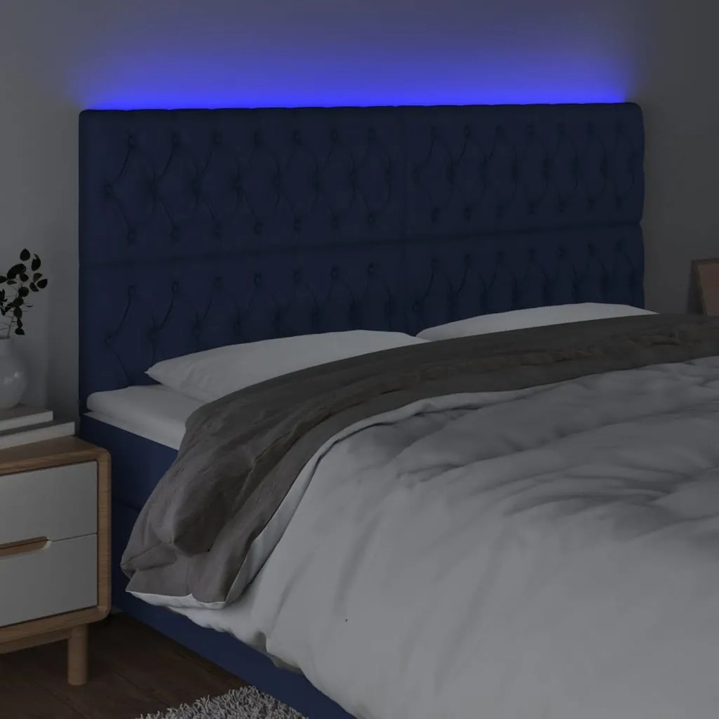 Cabeceira de cama c/ luzes LED tecido 180x7x118/128 cm azul