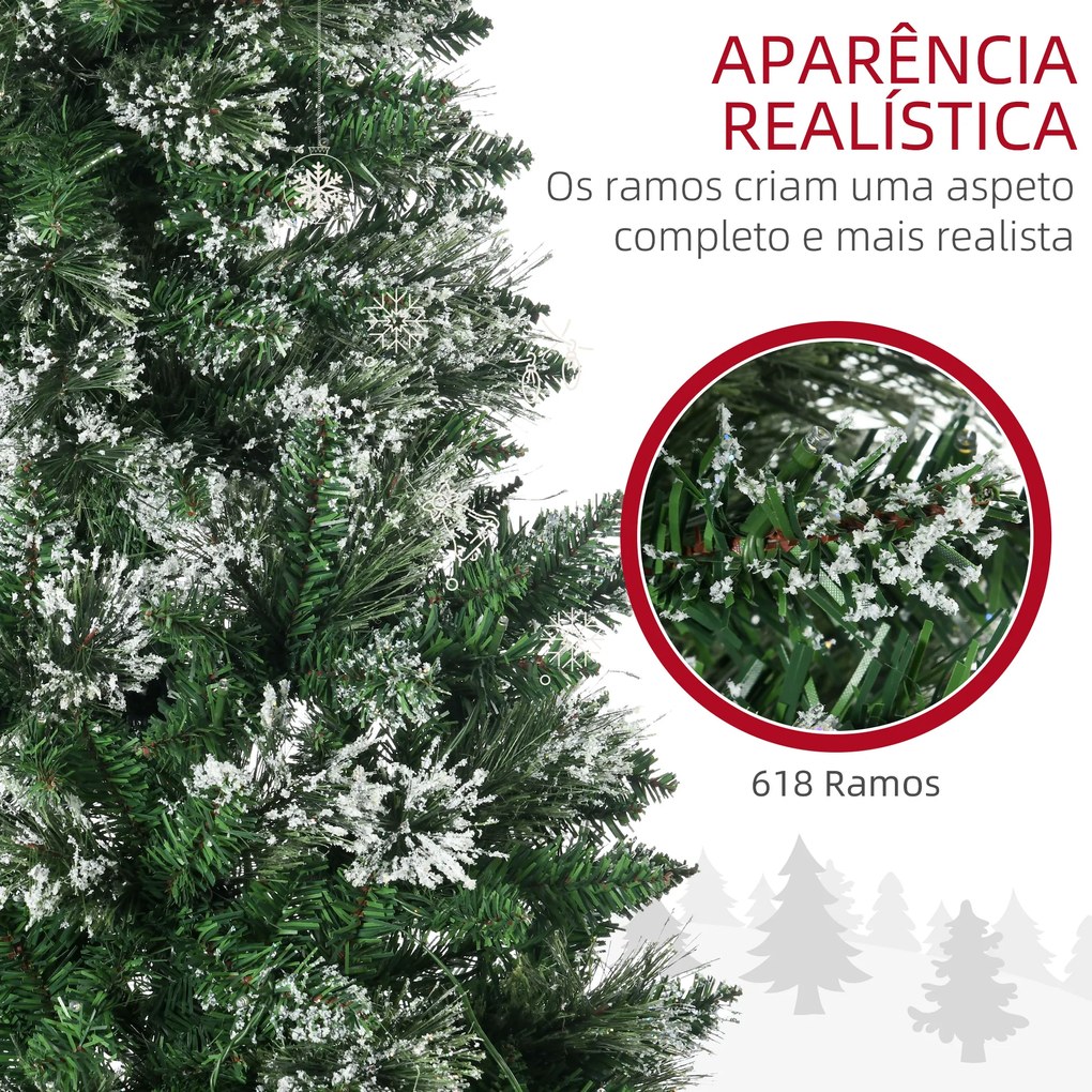 Árvore de Natal Artificial com 240 Luzes LED 618 Ramos Suporte de Aço e Formato Slim para Interior Ø68x180 cm Verde