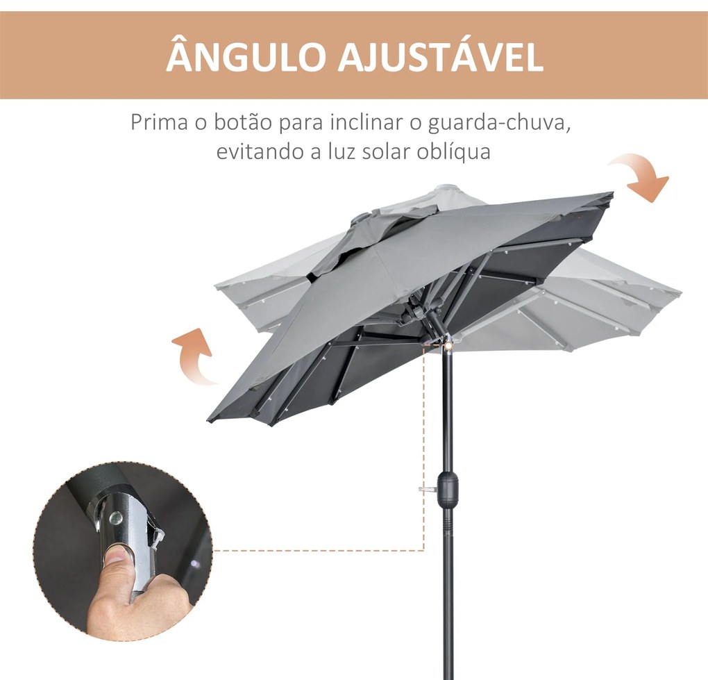 Chapéu de Sol Duplo 295x150x219 cm Chapéu de Sol de Jardim com Luzes L