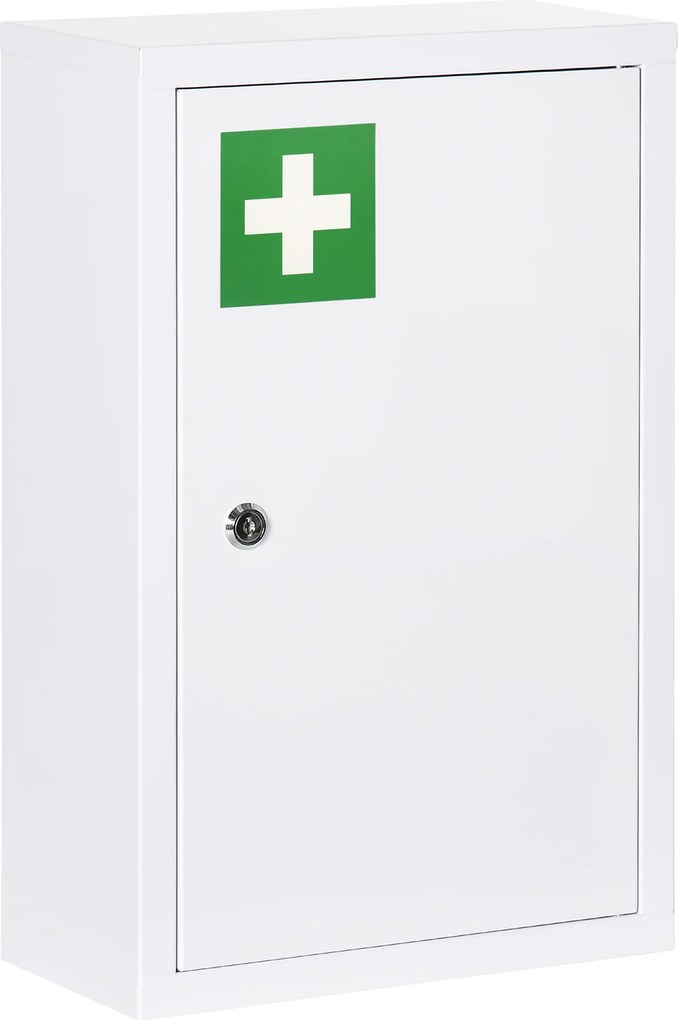 Armário de medicamentos de parede em aço, com 3 prateleiras e porta com fechadura (2 chaves), 30 x 14 x 46 cm, branco