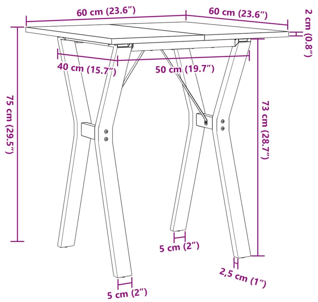 Mesa de jantar estrutura em Y 60x60x75 cm pinho e aço