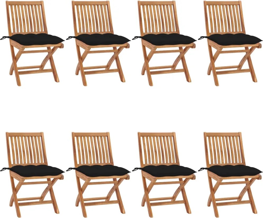 vidaXL Cadeiras de jardim dobráveis c/ almofadões 8 pcs teca maciça